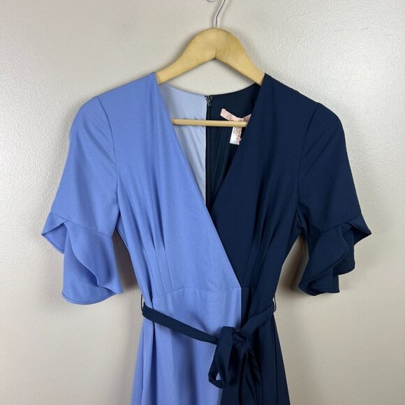 Hutch Colorblock Wrap Midi Dress Size XS Blue Wedding Guest Church Work Event - Picture 6 of 12